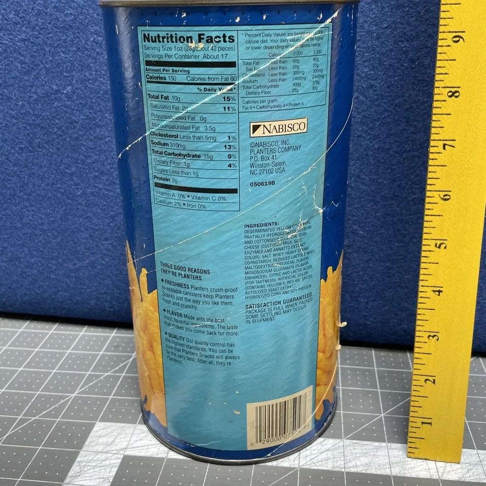 Collector Planters Cheez‎ Curls 1989 Economy Size Empty Missing Lid Canister Tin